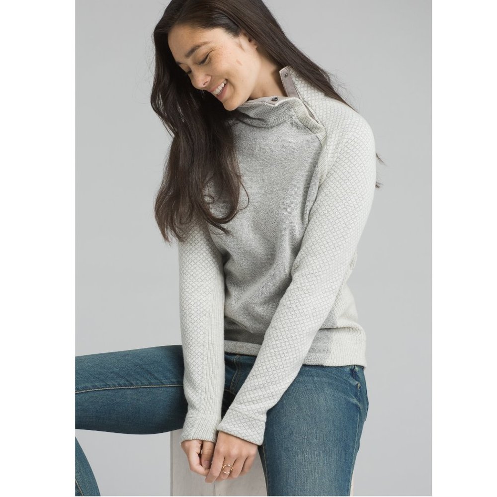 Prana Gray Brandie Snap Button Collar Pullover